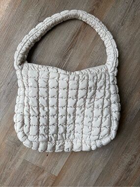 Quilted Puffer Shoulder Bag in Ivory